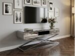 Komoda RTV Glamour 140 cm – lustro & stal nierdzewna